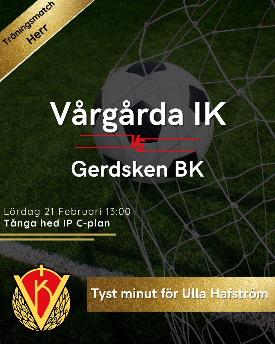 Imorgon i samband med herrs träningsmatch kommer Vårgårda IK vilja hylla nyligen bortgångna Ulla Hafström med en tyst minut. Hon ihop med sin man Pua har betytt obeskrivligt mycket för Vårgårda IK och hela kommunen Vårgårda! Stort tack Ulla och Pua för allt ni gjort och gör!❤️🤍