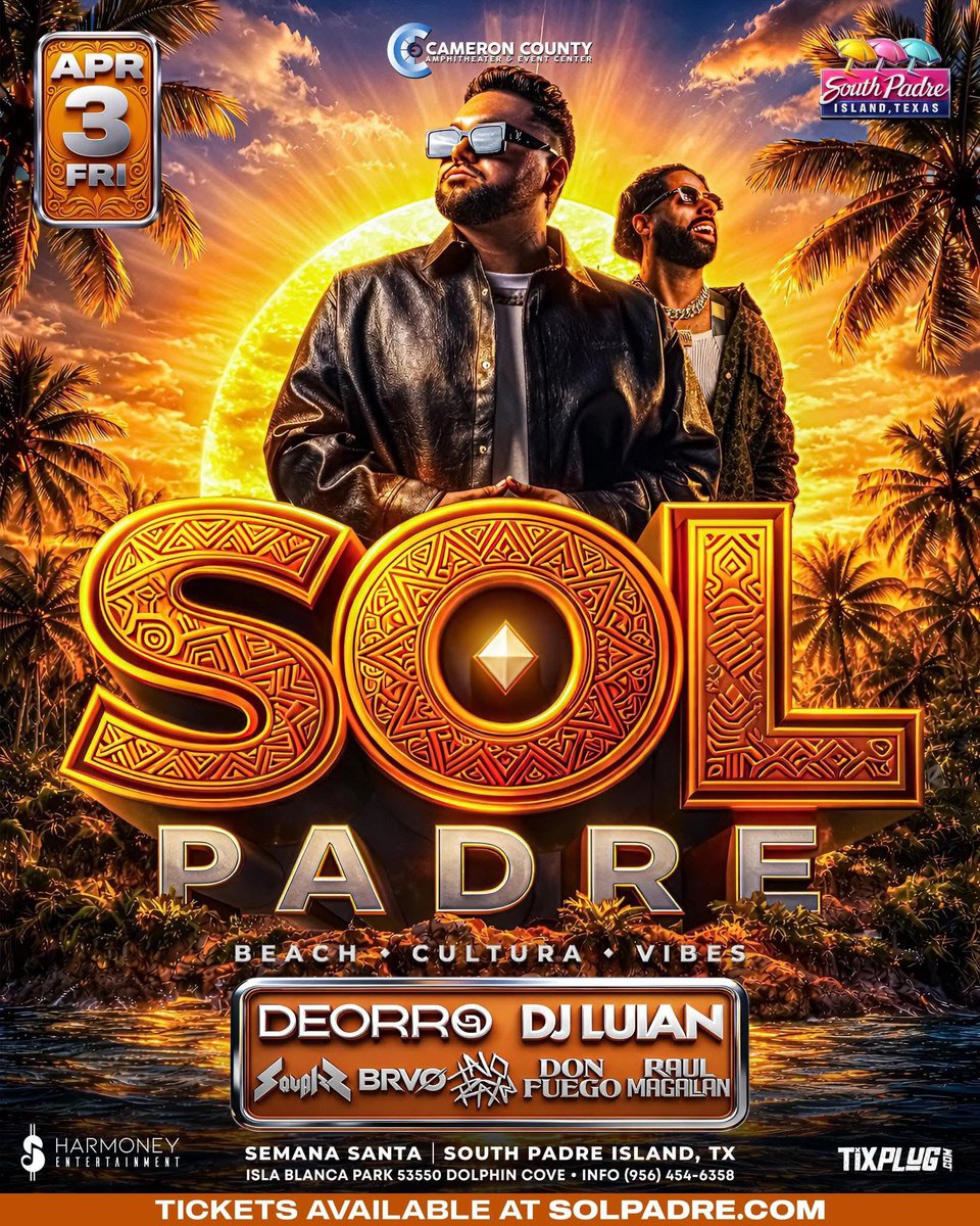RGVEDMFamily_'s tweet photo. Get ready for SOL PADRE ft. the return of @Deorro as well as @DJLUIAN &amp; many more ☀️🔥

Happening on Semana Santa at Cameron County Amphitheater

Tickets: https://t.co/HaonGw7cM8

@TexasEDMFamily https://t.co/mD0aH7ZsYA