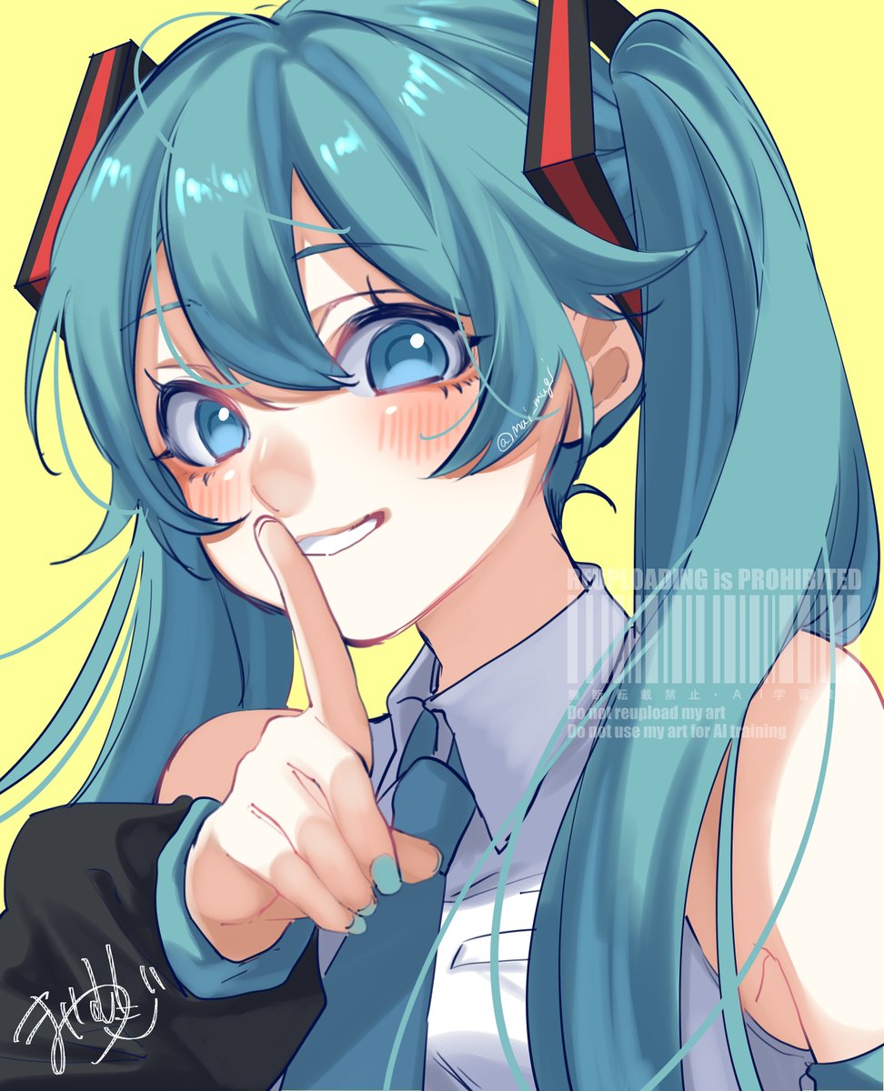 初音ミク 「ひ・み・つ!」|まいむぎのイラスト