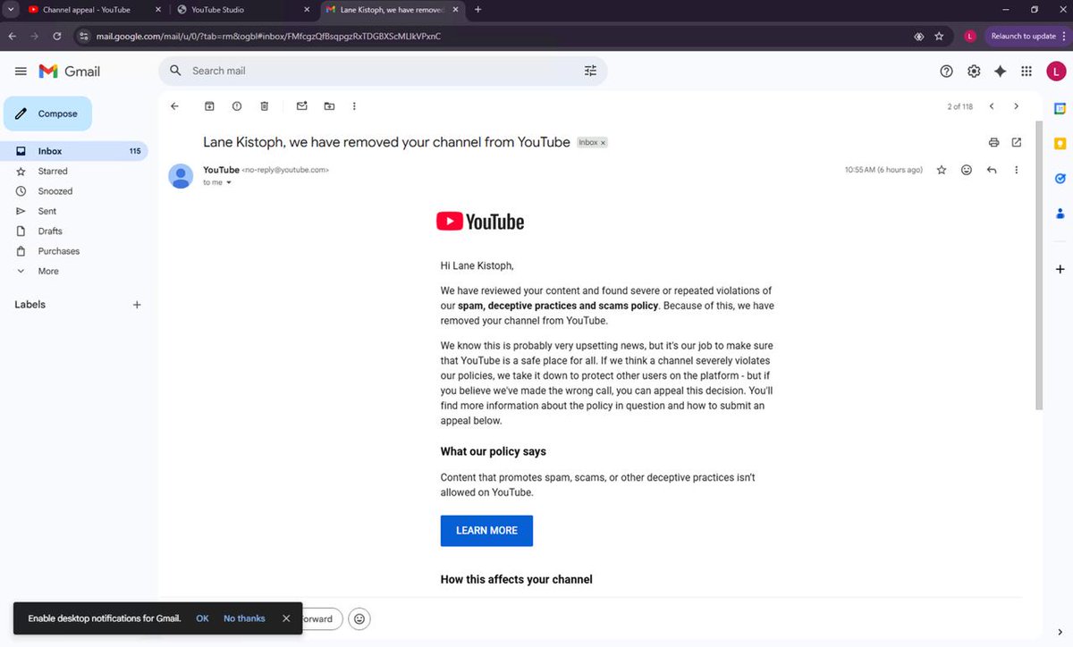 platonkin28730's tweet photo. @TeamYouTube  Hello, my channel has been blocked due to spam. I believe that I have not violated YouTube's rules. Please conduct a thorough review. The response to the appeal was negative. https://t.co/HuBSxF1LOi https://t.co/vzZ4ERR0Qm