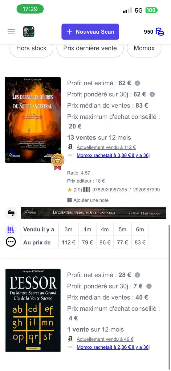 On affiche maintenant le prix de rachat sur les plateformes externes (ici Momox pour la France)

C’est une bonne métrique et ça permet de faire des flips rapides pour les impatients.