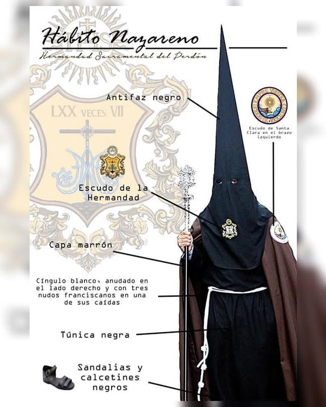 ‼️🌑TUNICA DE NAZARENO 
Cómo preparación al Martes Santo queremos recordar e informar a los hermanos y futuros hermanos cómo es nuestro hábito de nazareno. 
‼️Todos estos artículos estarán disponibles durante los días de reparto de papeletas de sitio en nuestra casa de Hermandad.