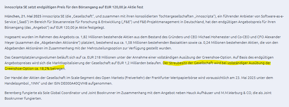 l_m_s15's tweet photo. Weil hier zuletzt immer wieder die Insiderkäufe vom #innoscripta Management betont wurden.

Der genaue direkte Anteil von CEO &amp; CFO ist nicht bekannt. Aber m.E. 65,7%.

Insg. haben beide nach dem IPO für ca. 7,6MEUR Aktien gekauft.

Bei 40MEUR Dividende bekommen beide ca. 26MEUR. https://t.co/eL25Cv2SYk