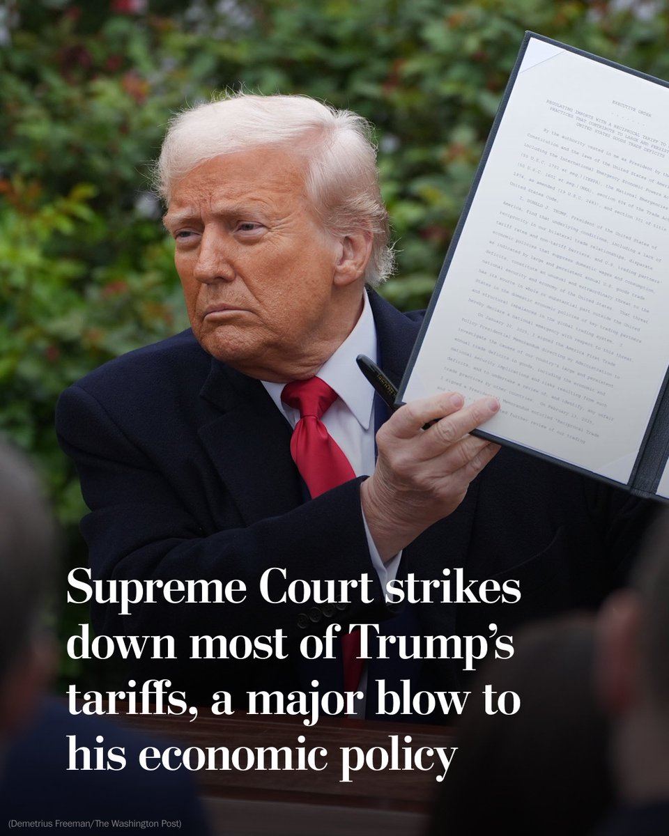 The justices ruled the president did not have the authority under a 1977 emergency economic powers law to impose a vast array of import levies on goods from nearly all of the nation’s trading partners. wapo.st/4tKDo8D