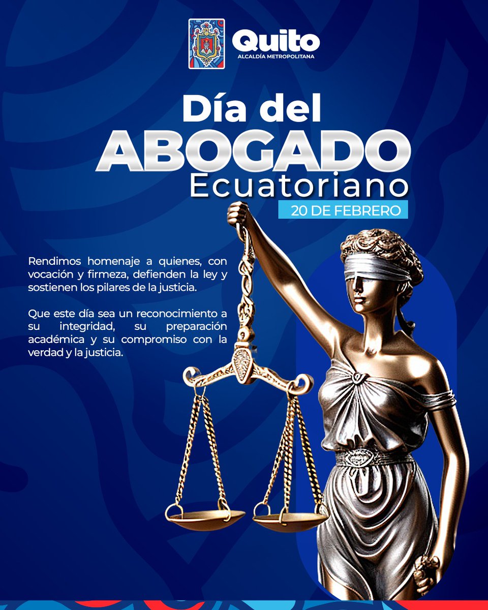 📃⚖️ #DíaDelAbogadoEcuatoriano | Rendimos homenaje a quienes, con ética y compromiso, defienden la justicia y los derechos de todos. 

Reconocemos el compromiso y la valentía de las abogadas y abogados del Ecuador. 🤝🏻💯

Con honestidad y justicia, #QuitoRenace
