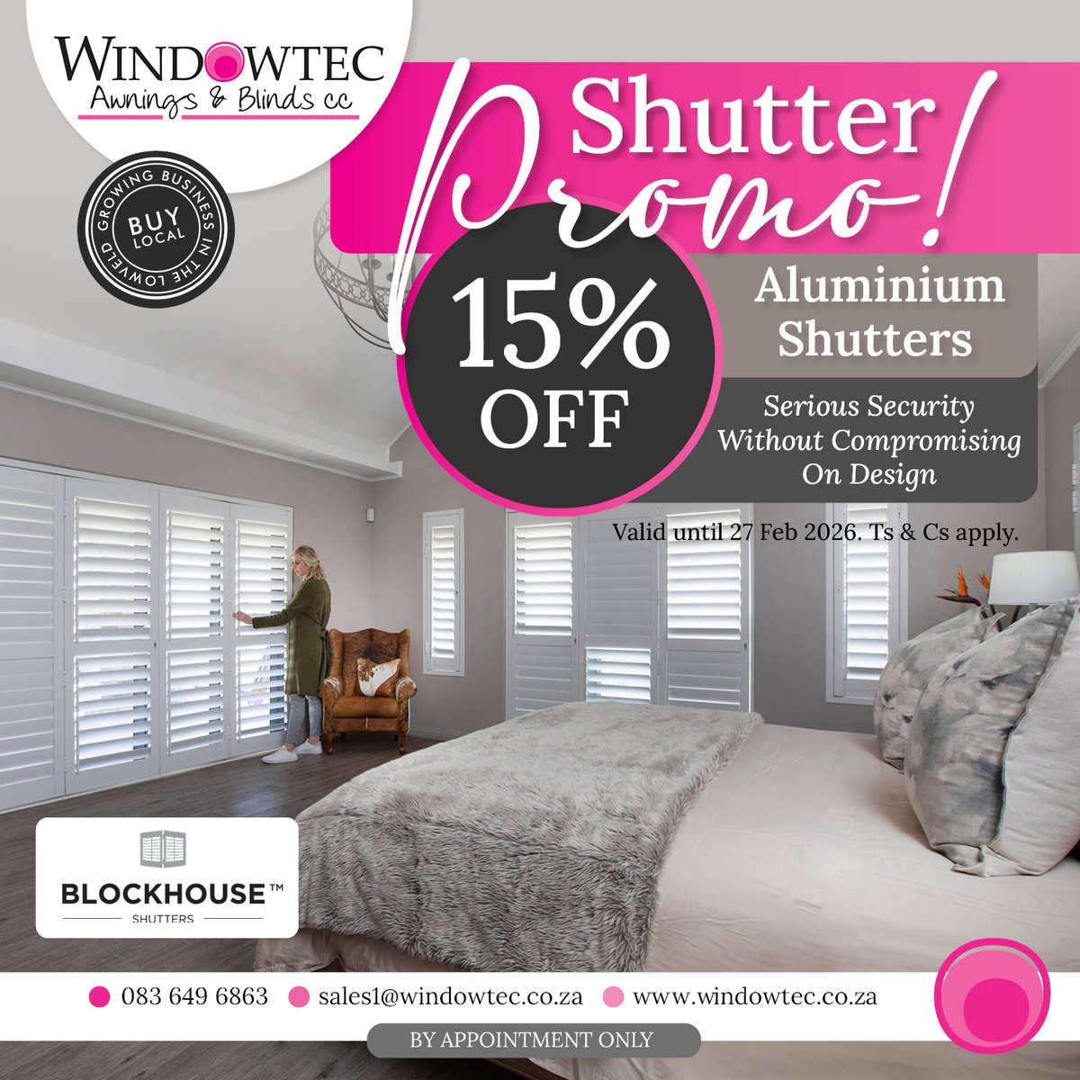 Windowtec_AB's tweet photo. Aluminium Shutter Promo at Windowtec!
15% OFF – Limited Offer (valid until 27 Feb 2026). Ts & Cs apply.
https://t.co/Aq33Ctq5CO
#Windowtec #AluminiumShutters #HomeSecurity #InteriorDesign #Promo #HomeUpgrade #StylishLiving #SecureHome #AuroraDigitalAgency https://t.co/uoazKtkfYl