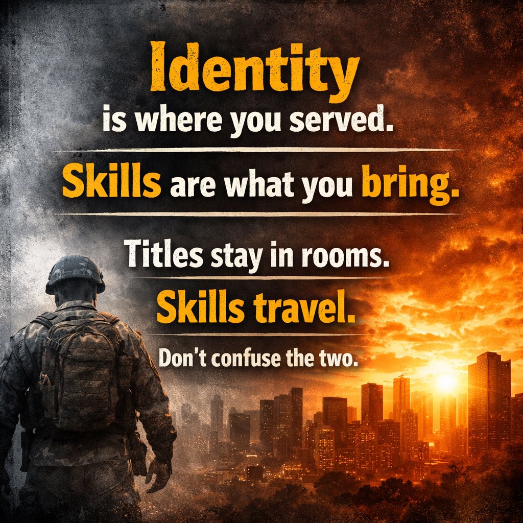 sgtmaj_fields's tweet photo. When the uniform comes off, the title stays behind.

But leadership, discipline, and resilience?
Those were never issued.

Identity is contextual.
Skills are portable.

#LeadershipDevelopment #skills https://t.co/kftD6NGUOr
