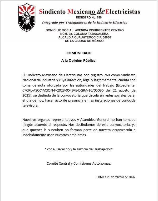 Arouet_V's tweet photo. Esta es una prueba muy clara de que @JesusRCuevas busca manipular al SME convocando a un grupo de trabajadores contra las instalaciones de @Azteca. El deslinde no es suficiente, vale la pena indagar todos estos resortes que se mueven por intereses turbios. https://t.co/A1fqEcRubX