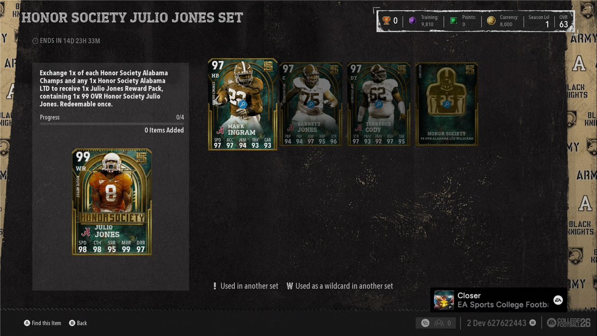 Honor Society Inductees 🎓

- Complete sets to earn the Inductees 🎟️
- Receive all scheme chems for their side of the ball 🧪
- Custom Buckets w/ a Plat and discounted Gold Abilities 🪣
- Provide boosts for HS Players from their school📈
   -Texas: +2 STR, +2 JMP, +3 IBL