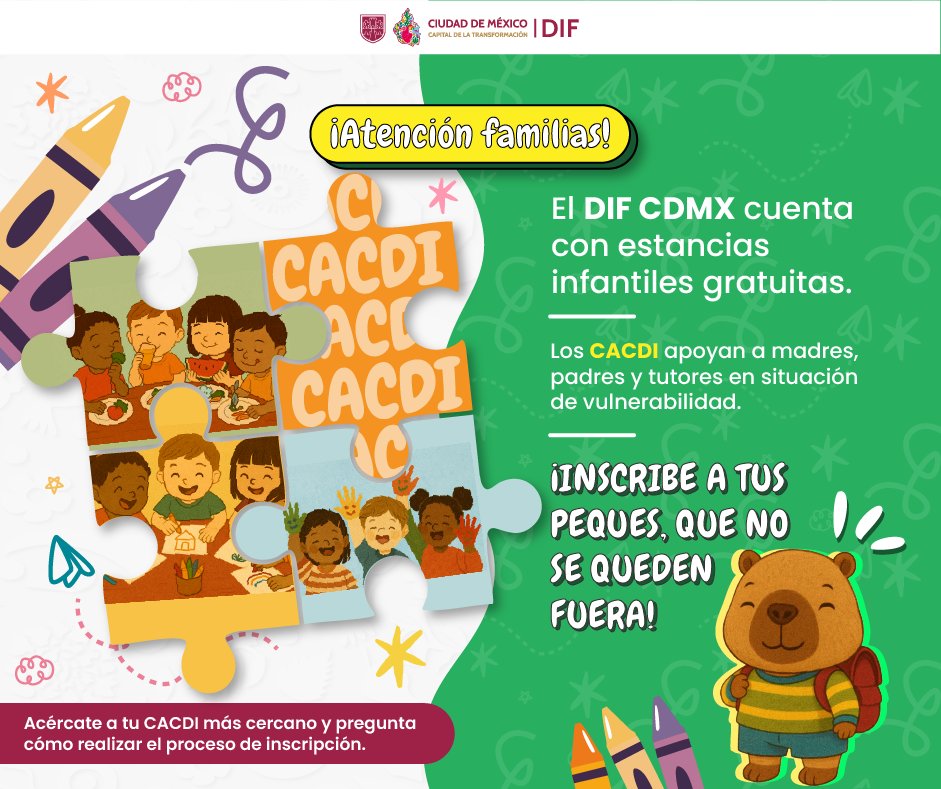 DIFCDMX's tweet photo. ✨ ¿Sabías que...?
Nuestros Centros de Asistencia de Desarrollo Infantil #CACDI son un servicio #GRATUITO. 👦 Aquí los peques disfrutan de su educación inicial, jugando y aprendiendo al mismo tiempo. 👧🫶
#CapitalDeLaTransformación https://t.co/zAekvVCC5Q