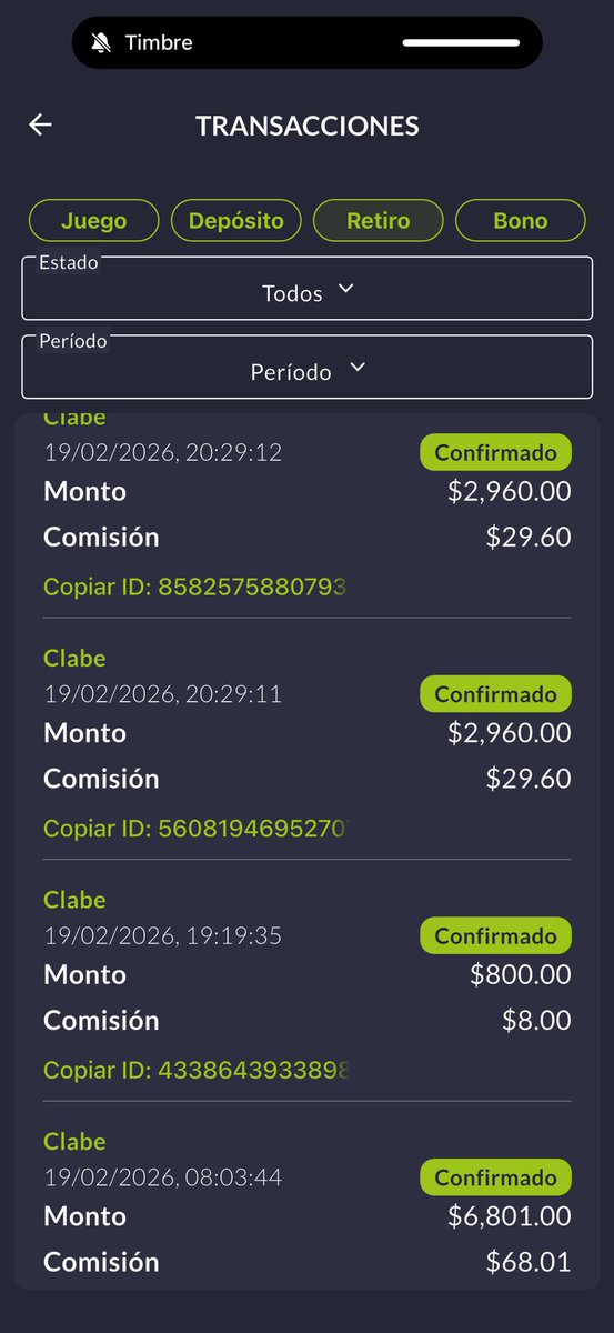 🔮Los Números NUNCA mienten🔮

El día 17 de Febrero volví a las apuestas después de un pequeño descanso💆‍♂️

Hoy siendo 20 de Febrero ya logré RETIRAR $31,000 mil pesos🤑💸

100❤️🔁💬 y se va una Transferencia.