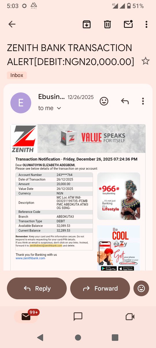 omoadegbemi's tweet photo. URGENT: Used my @ZenithBankNG card at @FCMBofficial ATM on Dec 26, 2025. First withdrawal ok, second debited ₦20,000 but no cash. Over 2 weeks, no reversal. @cenbank help!

#ATMError #FailedTransaction https://t.co/3m46Grjppm