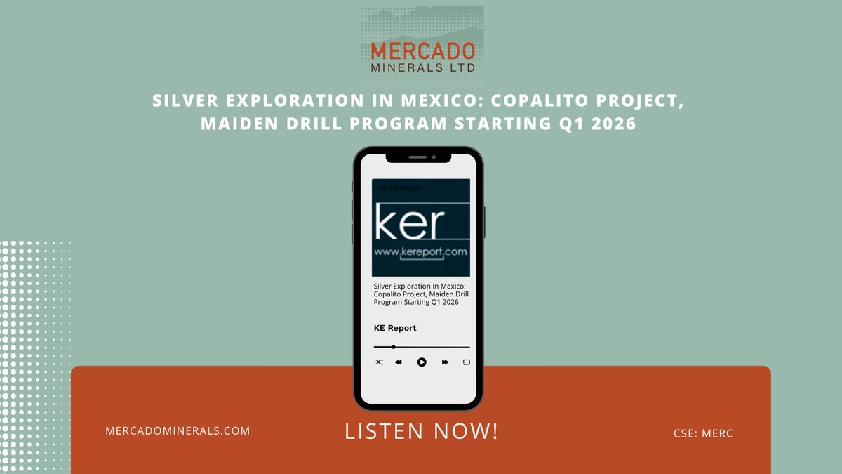 MercadoMinerals's tweet photo. New interview: Daniel Rodriguez provides the latest update on the @TheKEReport where he discusses:

✔️Copalito and the 3,000m drill program
✔️Strong past results &amp; infrastructure in place
✔️The latest on the Zamora project
✔️2026 catalysts

Listen in: https://t.co/as0rDqvgxO https://t.co/WLREBoPXAw