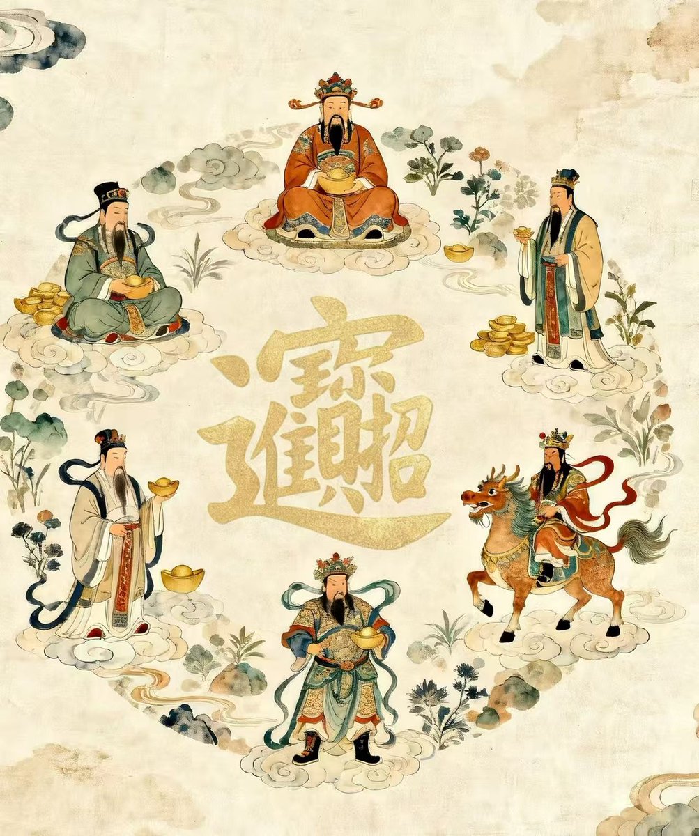 初五迎财神天门开，地门开，五路财神进门来。 一赐福，二赐财，赐来金