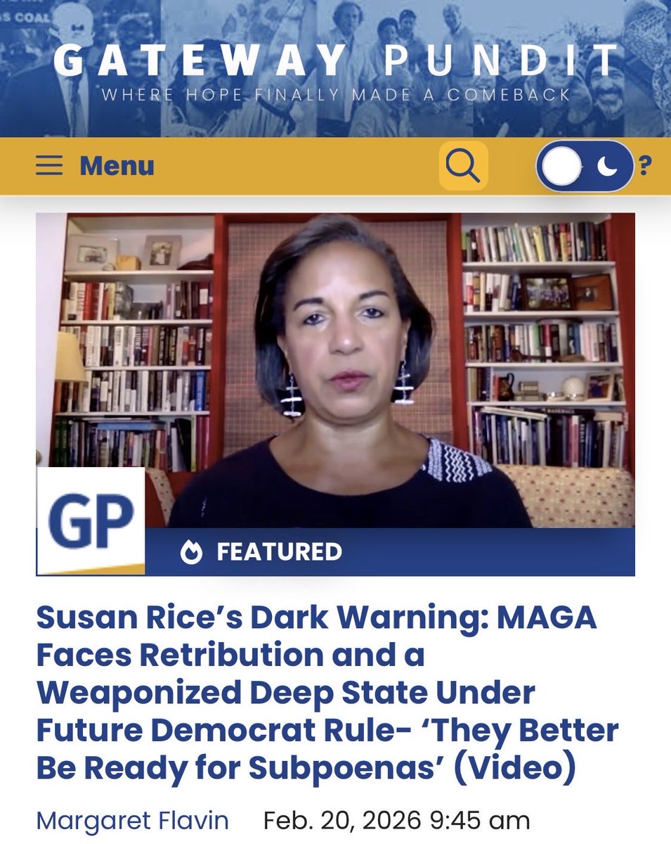 Hi <a href="/POTUS/">President Donald J. Trump</a> <a href="/FBIDirectorKash/">FBI Director Kash Patel</a> <a href="/AGPamBondi/">Attorney General Pamela Bondi</a> 
Susan Rice is threatening all of you because she knows nothing will happen to her. 
That’s not what we voted for.