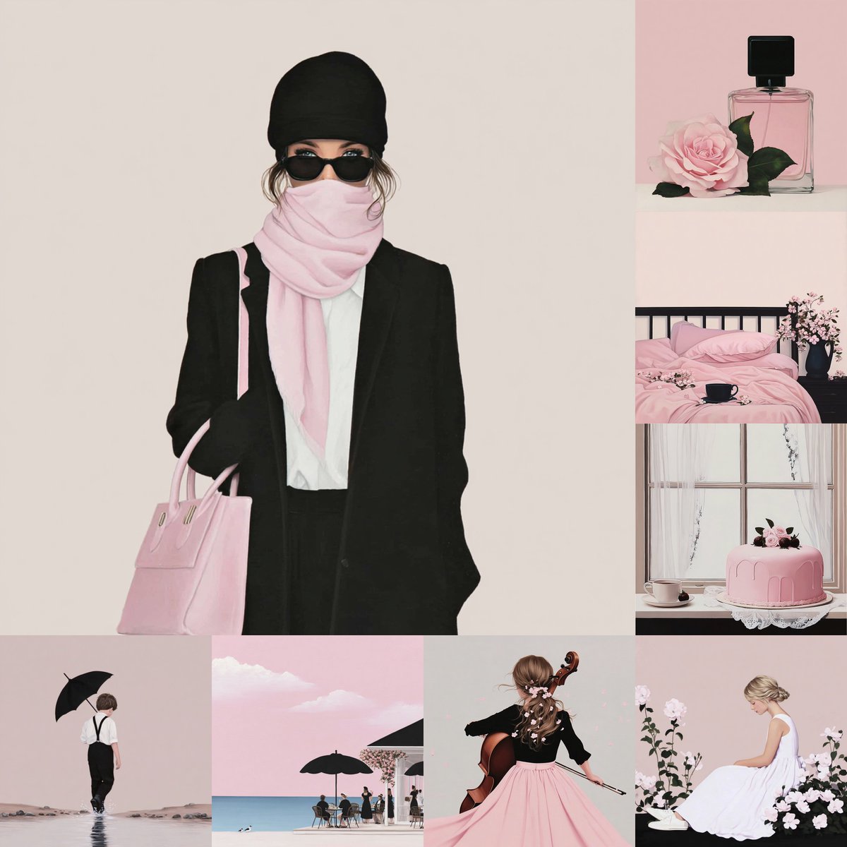 Midjourney Style Reference for Minimalist Pink & Black Fashion Aesthetic
