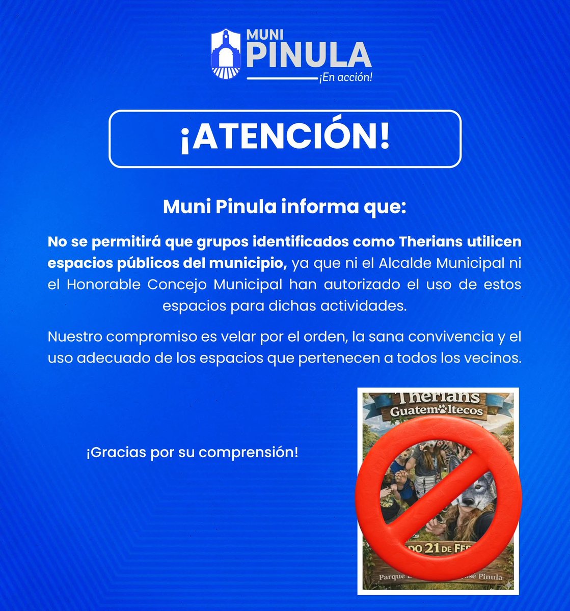 vichoguate's tweet image. AHORA:

Municipalidad de San José Pinula informa que "No se permitirá que grupos identificados como Therians utilicen espacios públicos del municipio".