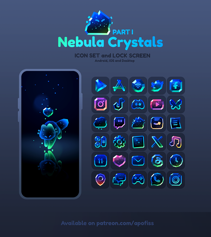 I made a new icon set! Nebula Crystals!✨ ...link in bio! Also, PART II is coming very soon c:
