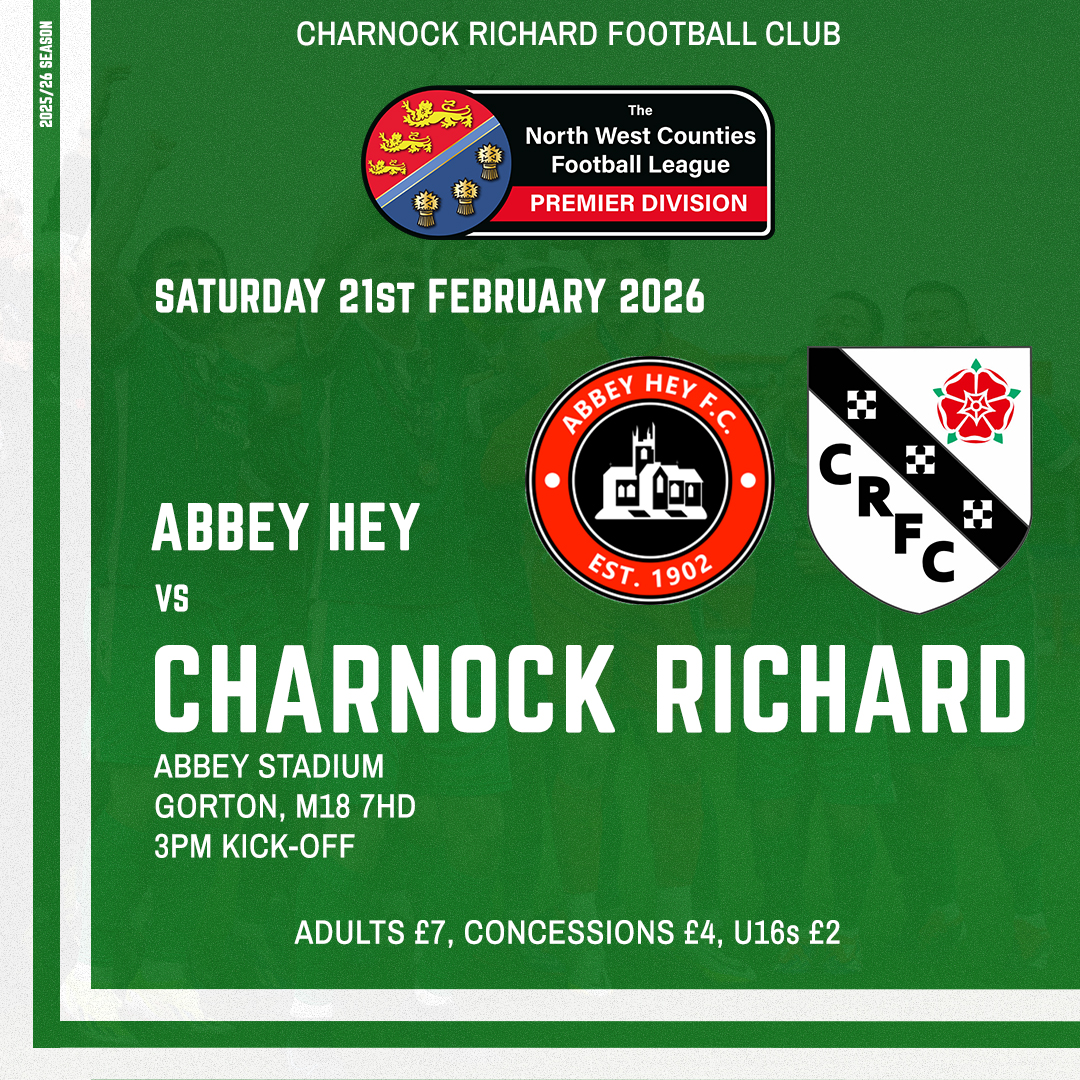 Our third away trip in a row! 🚗

🆚 <a href="/AbbeyHeyFC/">Abbey Hey FC</a> (a)
🕒 3pm KO
🏆 NWCFL Premier Division
📌 Abbey Stadium, M18 7HD
🎟️ Adults £7, Concessions £4, U16s £2

#GreenArmy