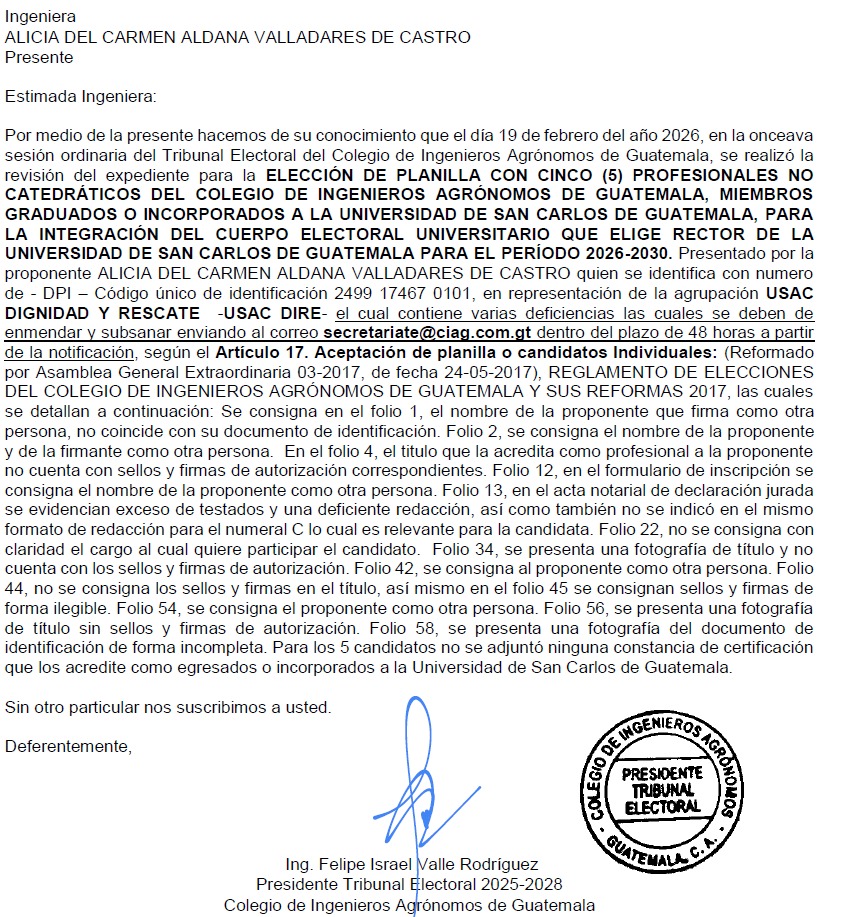 Egresados de Agronomía de la #USAC denuncian trabas para votar en la elección de cuerpos electorales que renovarán la Rectoría 2026-2030

Los egresados señalan que el Tribunal Electoral les solicita un documento emitido por el Registro y Estadística de la USAC, sin que sea un