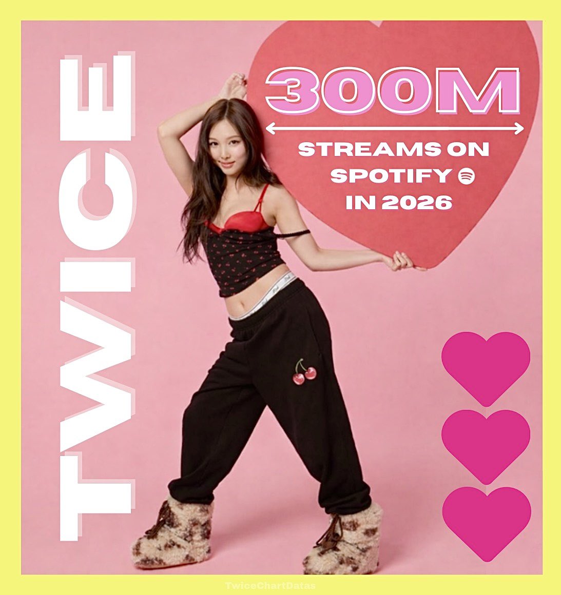 TWICE becomes the first K-pop girl group this year to surpass 300M streams on Spotify.