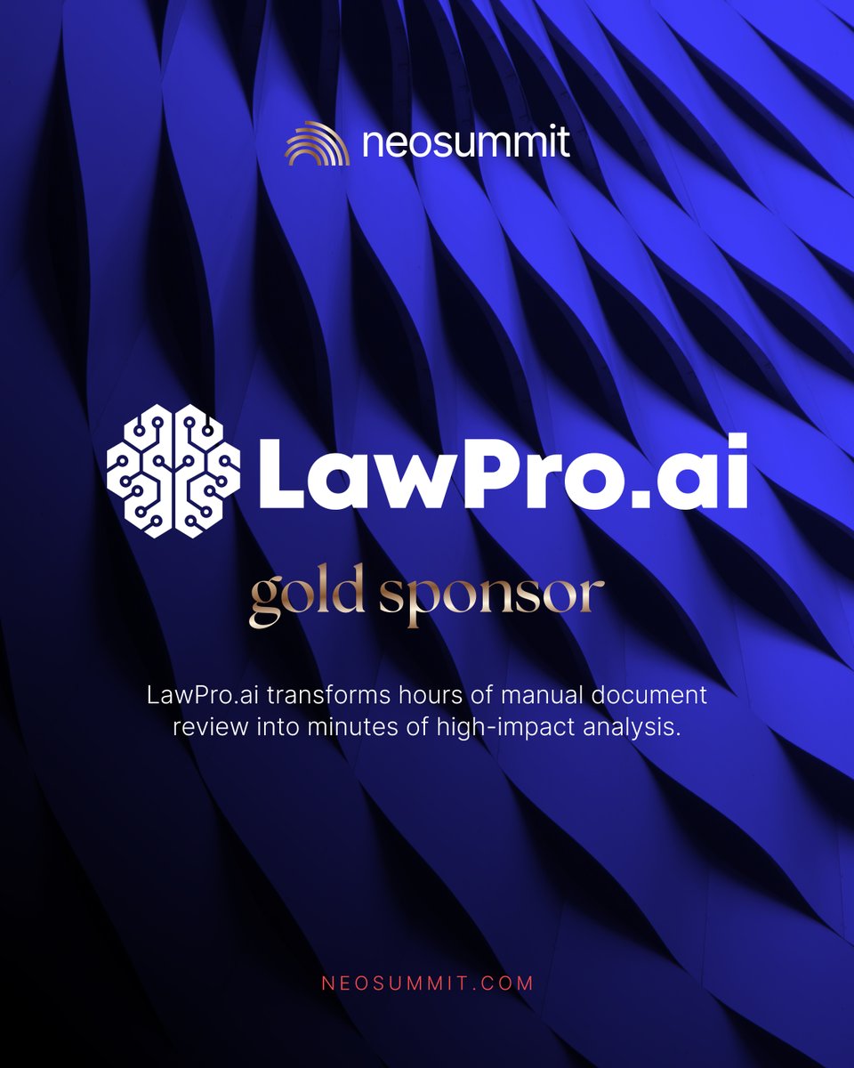 Reviewing medical records shouldn't take weeks.
We're proud to welcome LawPro.ai as a Gold sponsor of NeoSummit 2026. They transform hours of manual document review into minutes of high-impact analysis.
Explore more event sponsors at neostella.com/neosummit/spon…