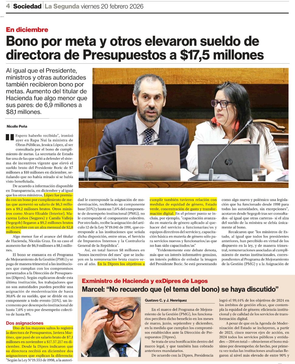 ChilePortadas's tweet image. 📰🤑 Javiera Martínez (Dipres)

🔴 Bono por meta y otros elevaron sueldo de directora de Presupuestos a $17,5 millones