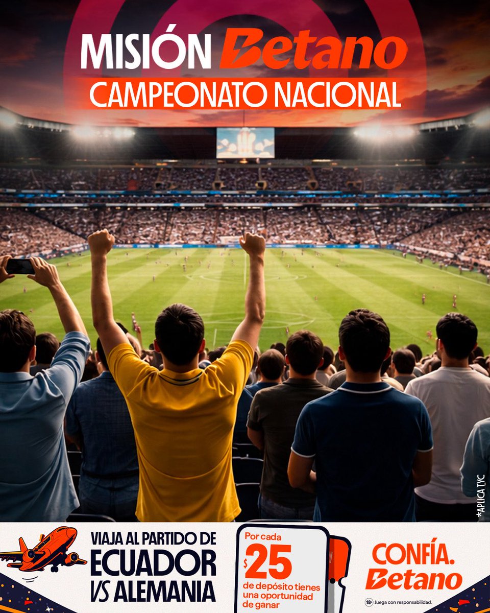 ¡VUELVE EL CAMPEONATO NACIONAL! 

Arma tu pronóstico combinado en los partidos de nuestro campeonato y si la suerte no te acompaña, te devolvemos hasta $25 en Pronóstico Gratis.🏟️

Juega aquí 👉 ec.betano.com/?panel=mission…