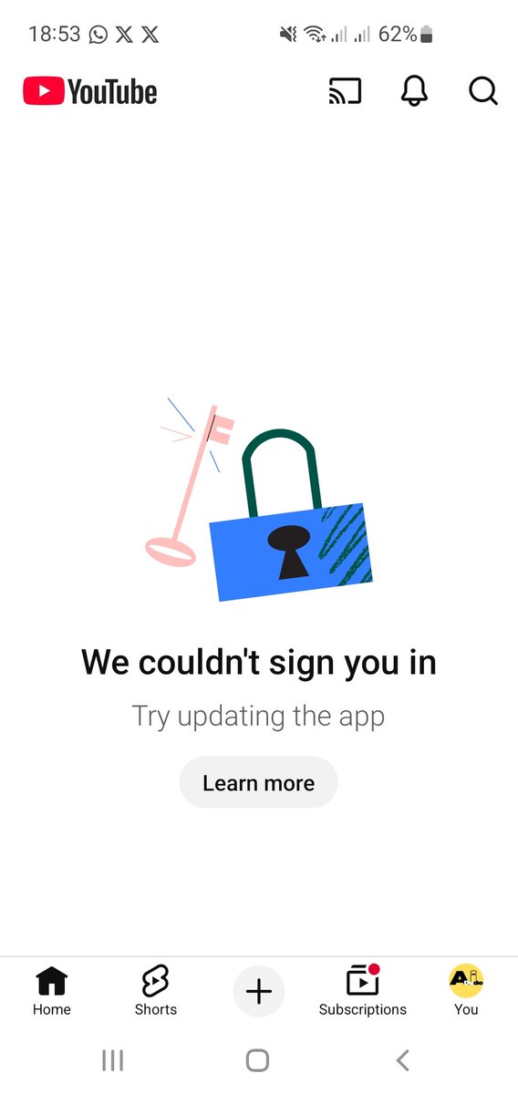 zuuuuuuugi's tweet photo. @TeamYouTube  Videos not showing in my youtube app and showing this message https://t.co/AyjDndrsjW