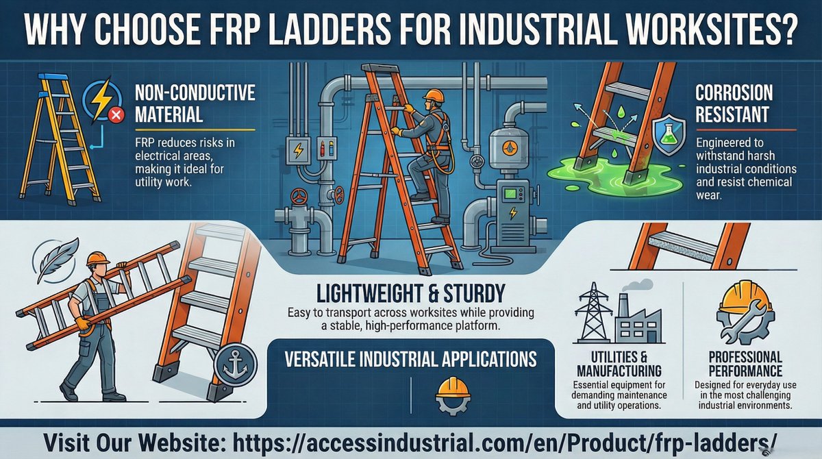 frpworkplatform's tweet image. Power through demanding worksites with FRP Ladders engineered for safety, durability, and everyday performance.

accessindustrial.com/en/Product/frp…

#FRPLadders #FiberglassLadder #IndustrialSafety #WorksiteSafety