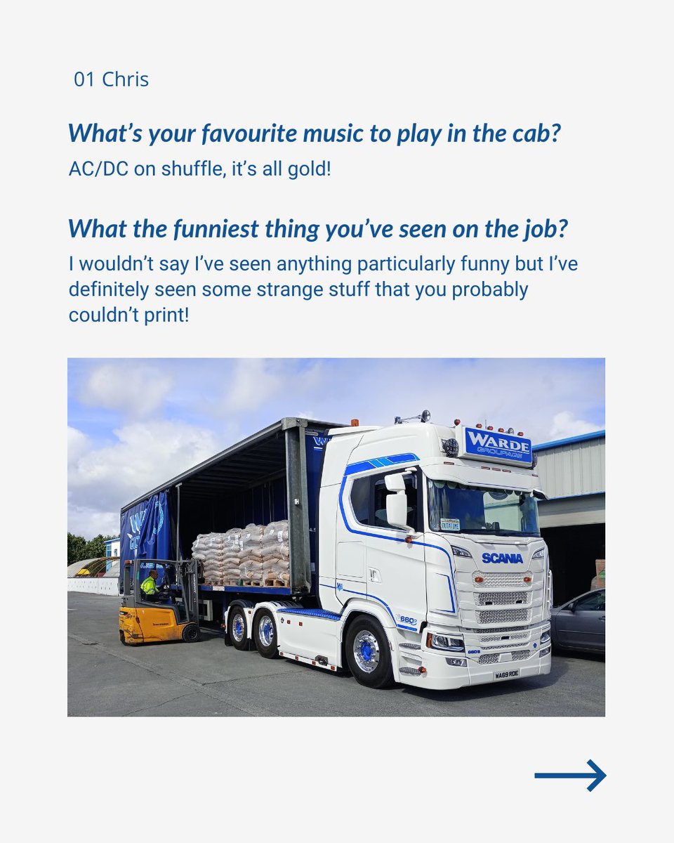 Welcome to 𝗕𝗲𝗵𝗶𝗻𝗱 𝗧𝗵𝗲 𝗪𝗵𝗲𝗲𝗹, where we take a moment to recognise the folk that keep the wheels turnin' day after day here at Warde Groupage.

From bulk tankers to AC/DC, here's the craic with Chris.

#WardeGroupage #haulage #trucklife 

pt.1