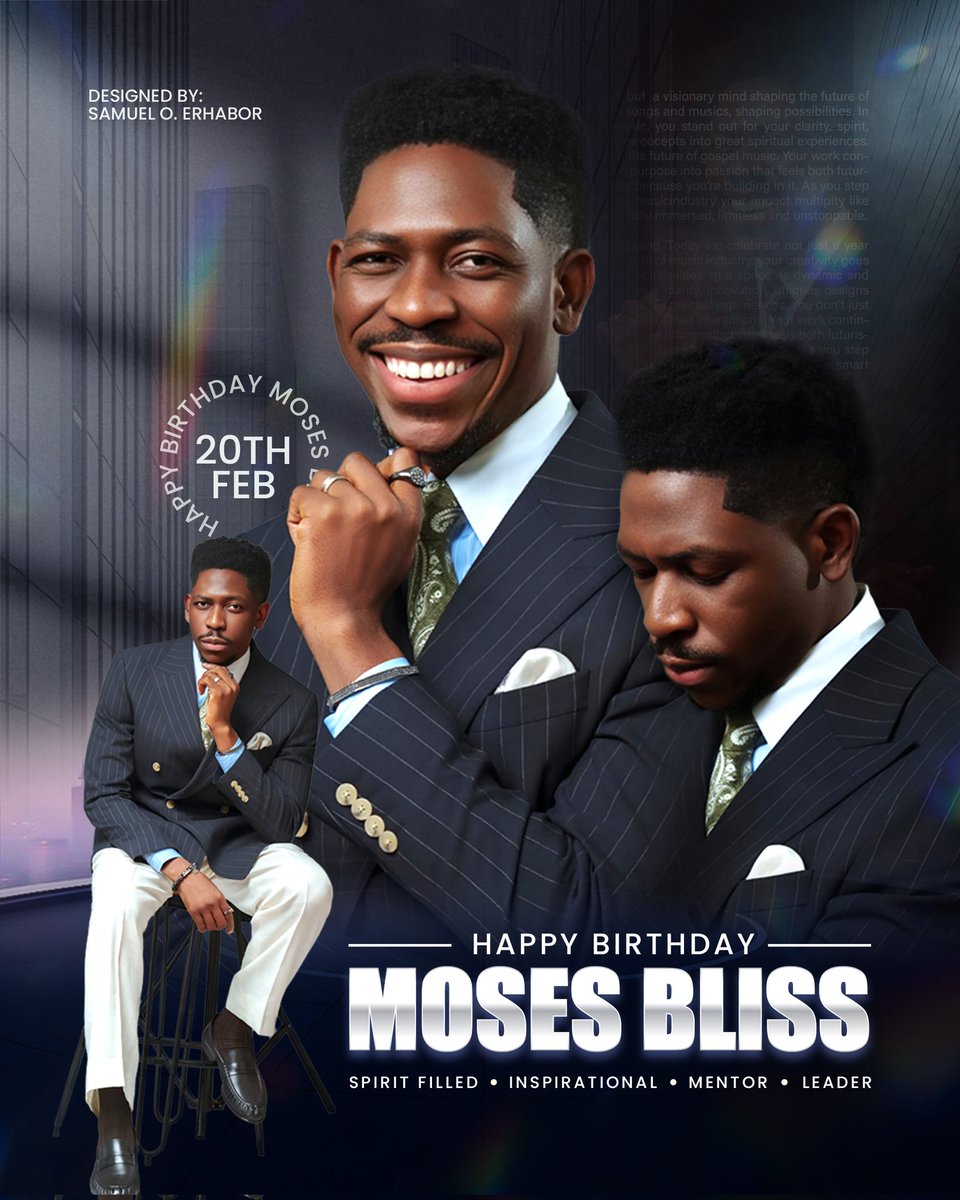 samtexhub's tweet photo. Happy birthday to the legendary Moses Bliss, a man whose songs have impacted and transformed many lives!🎉
#graphicdesigner #graphicdesign #birthday #mosesbliss #DesignJourney #samueloerhabor #samtexhub https://t.co/9u8pLF9JF7