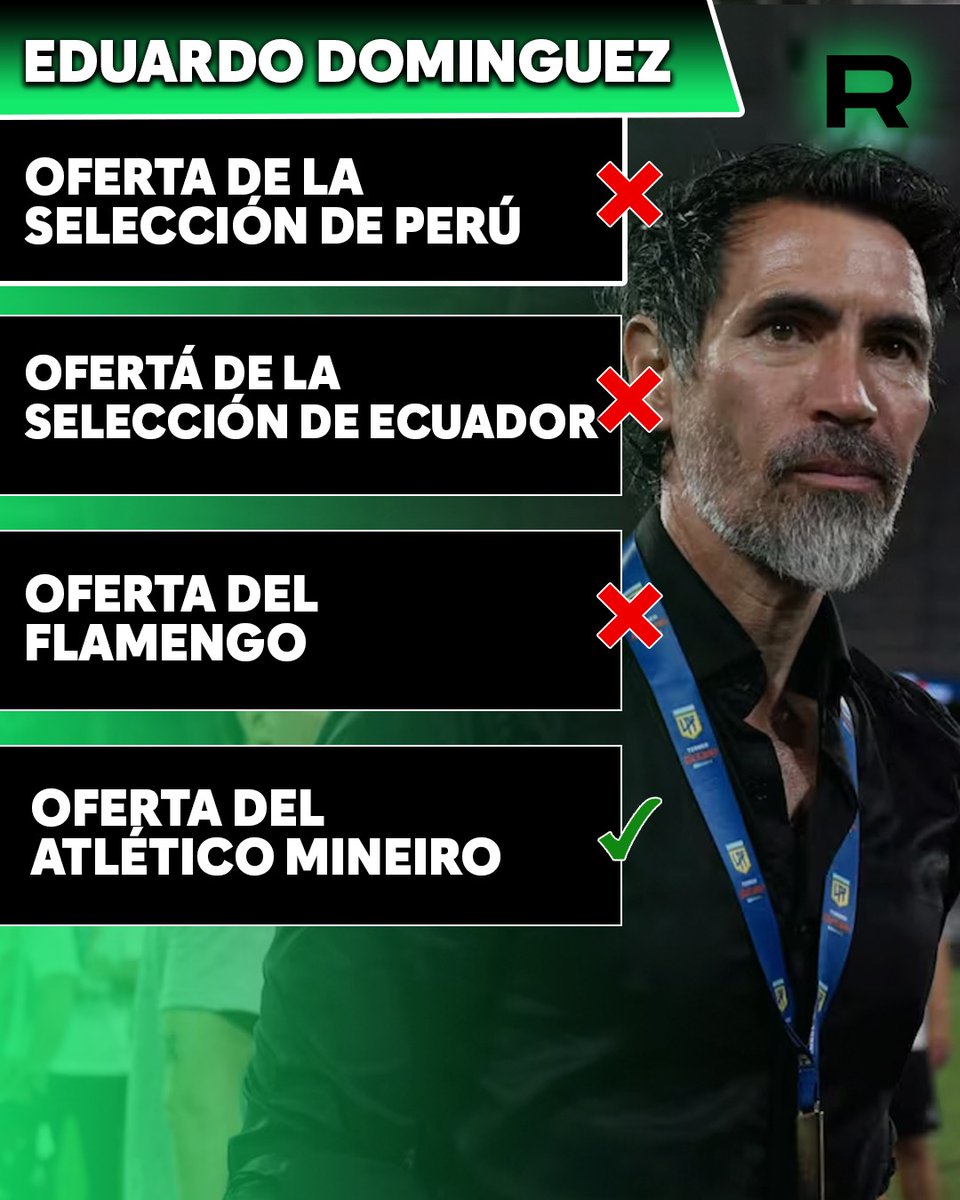 🔥LA CUARTA FUE LA VENCIDA

🇦🇹🦁Eduardo Dominguez tuvo distintas ofertas mientras dirigía a #Estudiantes:

❌️Oferta de la selección de #Perú
❌️Oferta de la selección de #Ecuador
❌️Oferta de #Flamengo
✅️Oferta del #AtléticoMineiro 

#EDLP #laplata #Leon