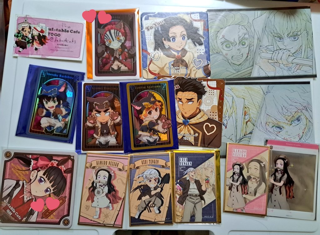 【交換】
鬼滅の刃　ufotable  カフェ　ダイニング　マチアソビ

譲→コースター　ミニ色紙　バレンタイン　阿波おどり　午年　ハロウィン　メタリックカード　ポストカード　コースター　義勇　カナヲ　猗窩座　無一郎　悲鳴嶼　禰豆子　宇髄　伊之助　　しのぶ　伊黒　善逸

求→↓