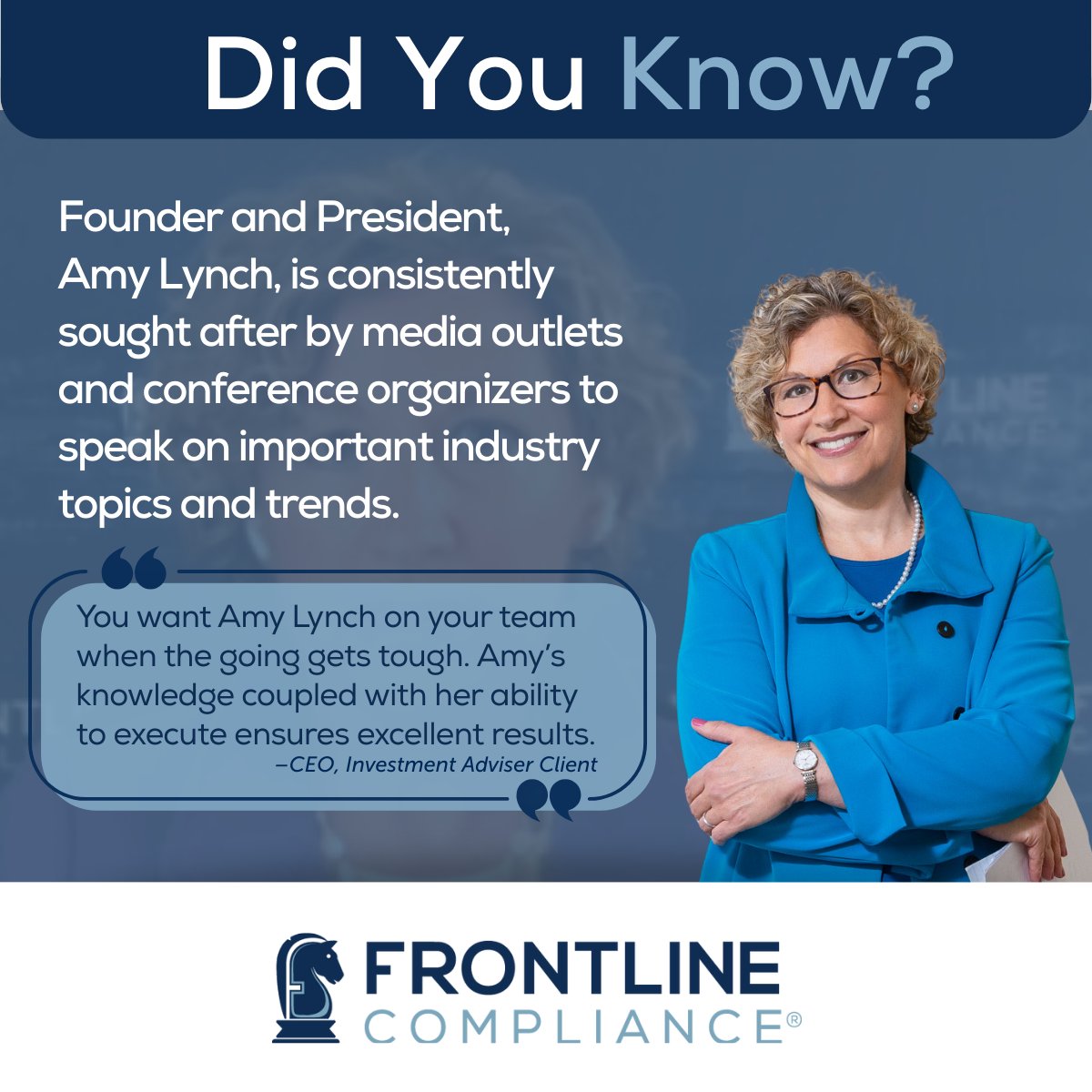 _UpFRONT_'s tweet photo. 💡Did you know? FrontLine���s @AmyLynchFLC is consistently sought after by media outlets, TV networks and conference organizers to speak on important industry topics and trends📺 📰
👀 See more: https://t.co/ewAfH9j2aQ #trustedadvisors #complianceexperts https://t.co/FuLv26Qgmh