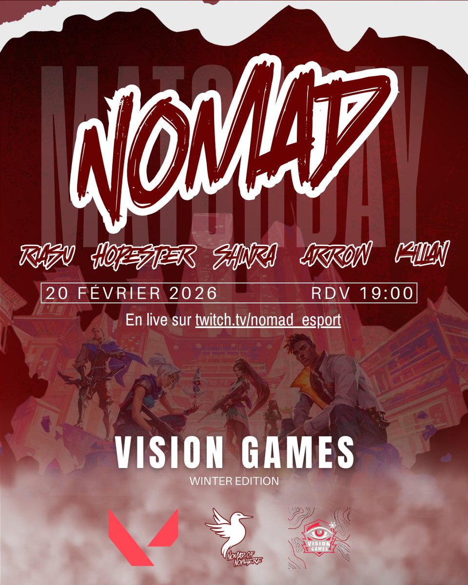 Mala Suerte ! : Vision Games Winter Edition ❄️🔥

Y’a pas que les filles qui seront en tournoi ce week-end, un week-end bien chargé, plein de compétitions et plein de Valorant ! 🎮⚡

<a href="/RiaS_u/">r</a> <a href="/HopesteRR_vlr/">HopesteRR</a> <a href="/ShinraVL/">Shinratatouille</a> <a href="/arr0wvlr/">Arr0w</a> <a href="/kilian3888/">killian</a> et (<a href="/PinteroVLR/">raf</a> en sub)

#NomadOfNowhere