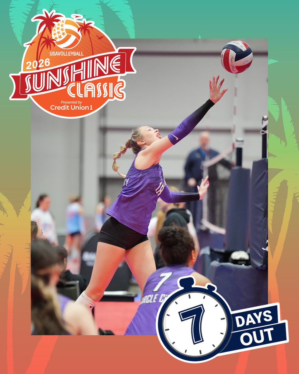 usavolleyball's tweet photo. See you soon, Orlando! ⏳

The 2026 Sunshine Classic Girls Junior National Qualifier presented by Credit Union 1 is one week away!

🔗: https://t.co/8EMRPTHCYa

#sunshineclassic https://t.co/FtUgA5xCEJ
