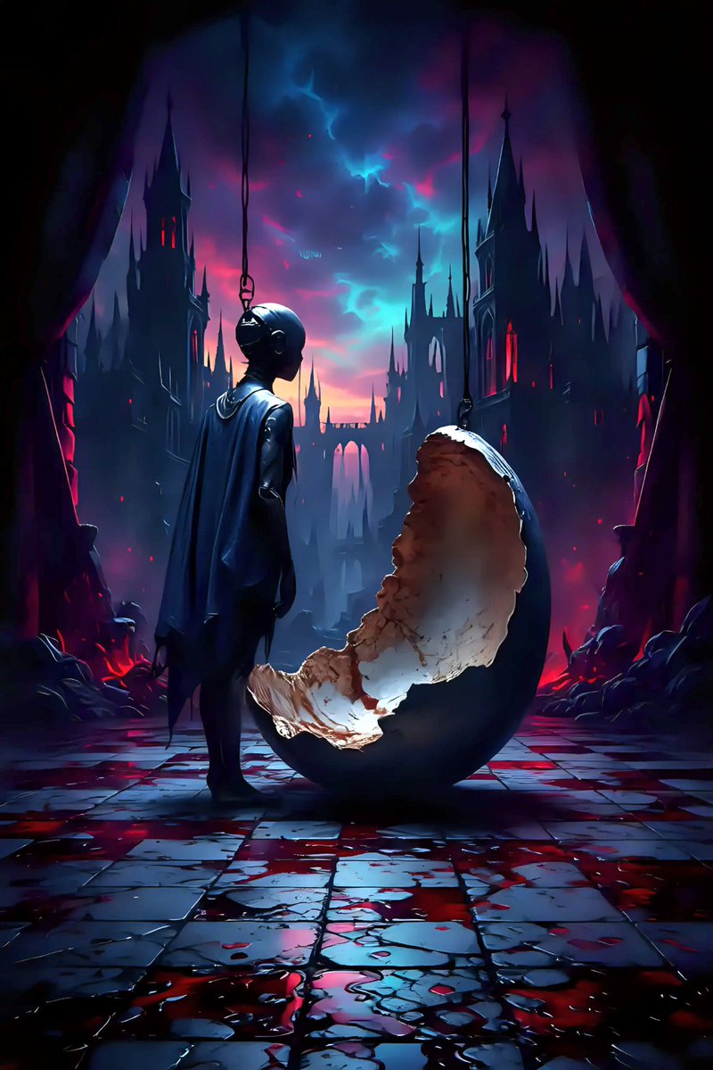 The rupture... 
Was my cage a freedom of illogical illusion... or was it a nest? It was safe; a steady anchor for the uncertainty of the present.

Could a caged bird fly again?

A choice was made the moment the words were spoken...

#OtherlySymbio #digitalartwork #aiartist