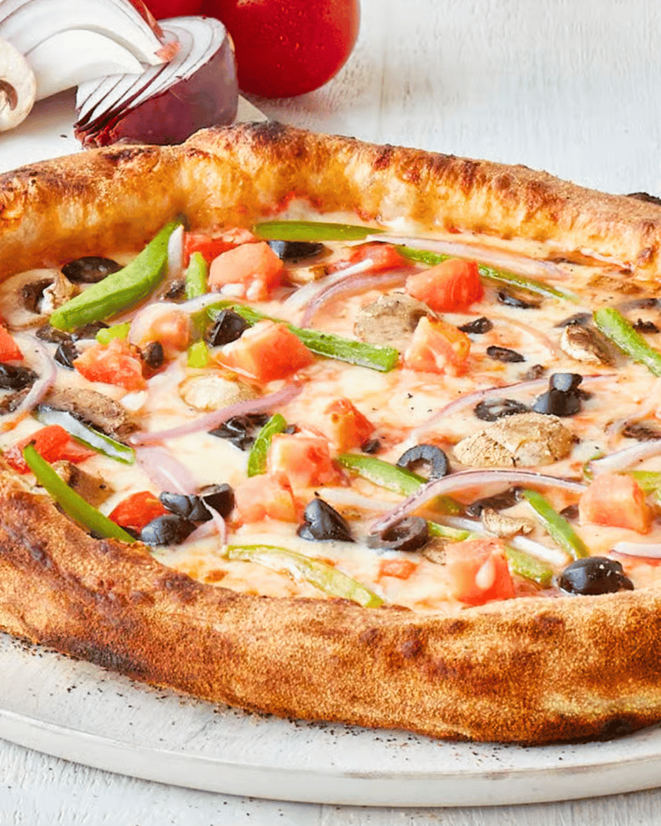 Veggies, tomato sauce, mozzarella, and provolone.

Does our Veggie Pizza count as a salad on a pie?

#VeggiePizza #7Pie