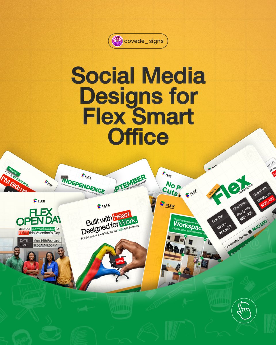 Random colours = random perception.

Design is not decoration.

it’s IDENTITY. 

Every post, colour &amp; layout.

Was built to keep Flex Smart Office instantly recognizable.

Visual consistency isn’t a trend.

IT’S STRATEGY.

For collaborations and brand projects, send me a DM.