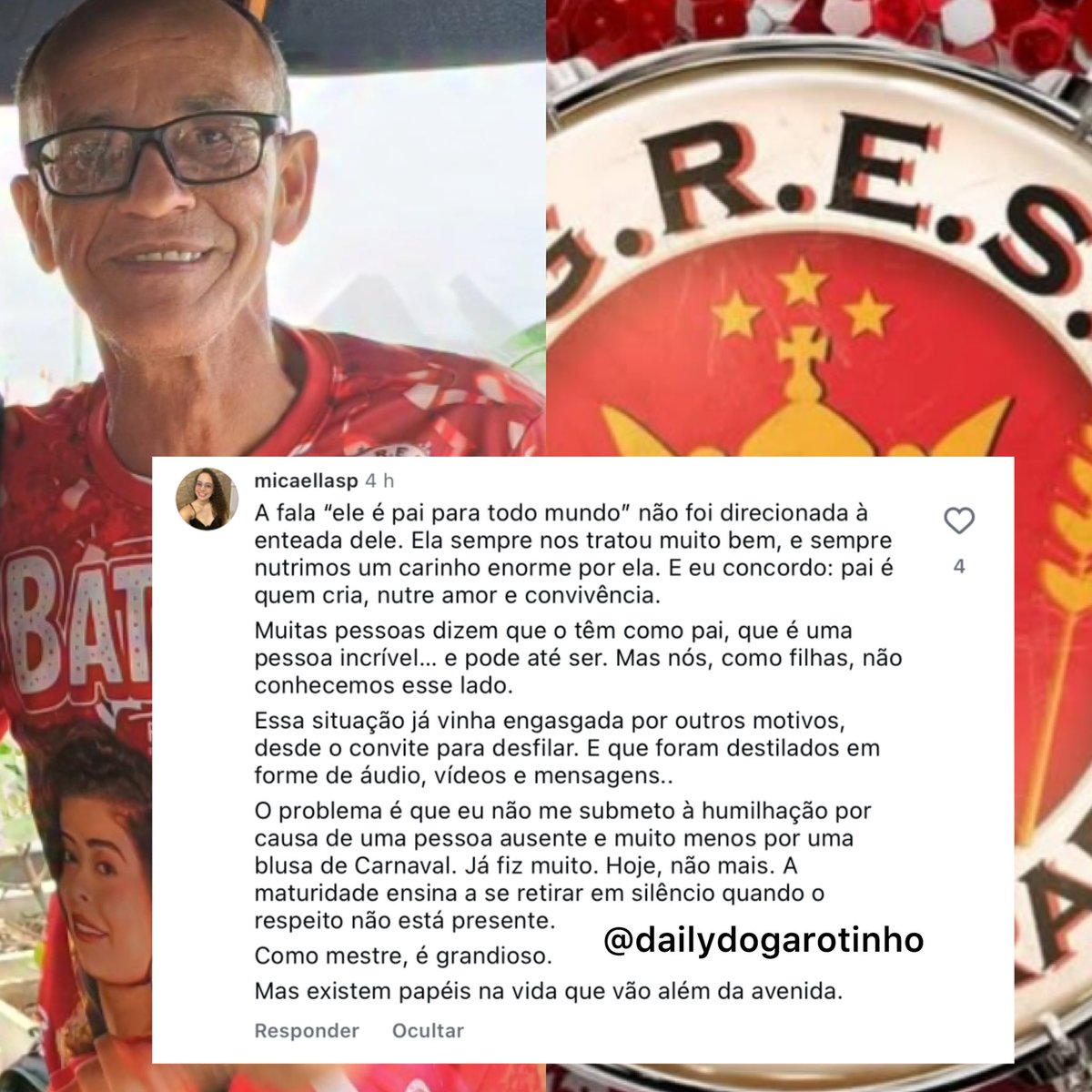 CHOCADO! A filha do mestre Ciça se pronunciou após as últimas polêmicas sobre ele ser pai ausente. O mestre foi homenageado no enredo da Viradouro