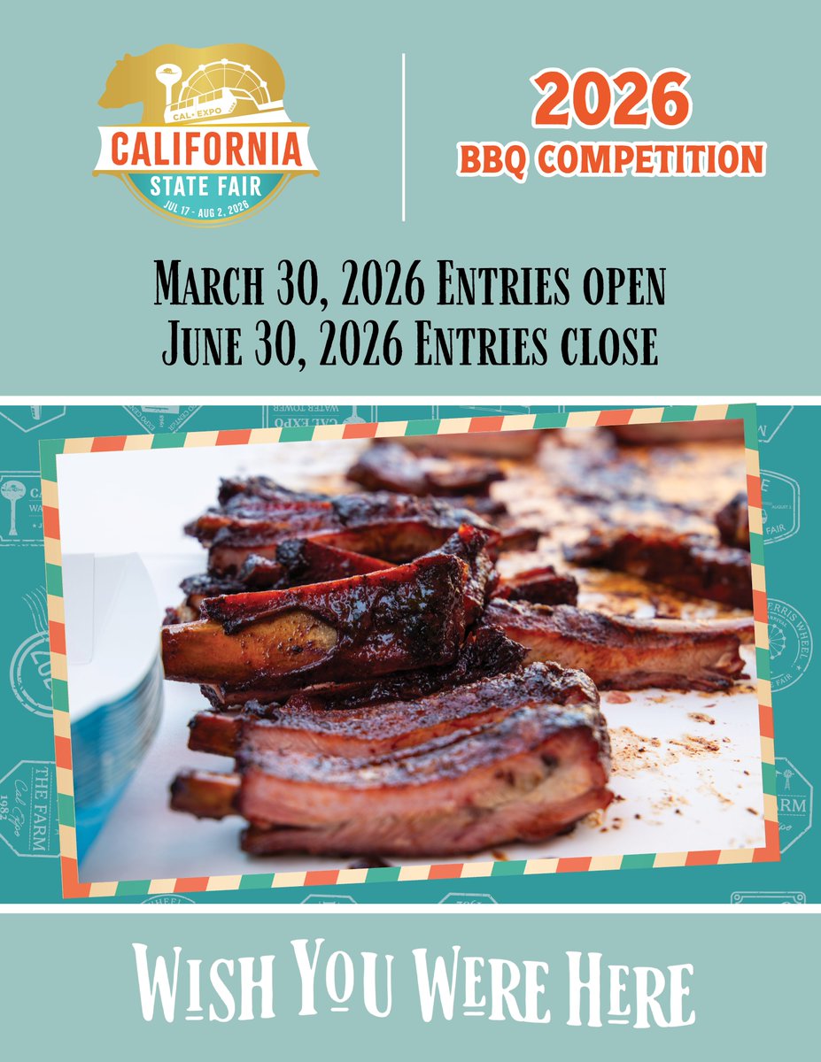 CAStateFair's tweet photo. Got the best ribs in California? 🔥

You’ve got 3 days left to prove it at the #CAStateFair BBQ Competition!
Don’t wait, enter today!

Entries &amp; info: https://t.co/pL7nYOBdGX

#CSF2026 #WishYouWereHere #BBQ #PitMasters https://t.co/yaHyQVVLVD