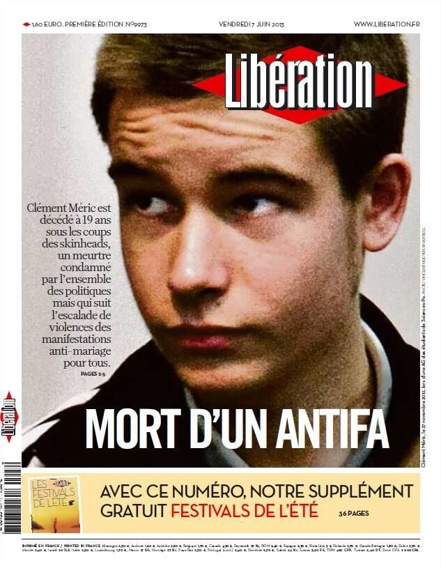 ComiteClement's tweet photo. MORT D’UN FASCISTE
Deux Unes, deux poids, deux mesures.
@libe https://t.co/vGdU8OImMW