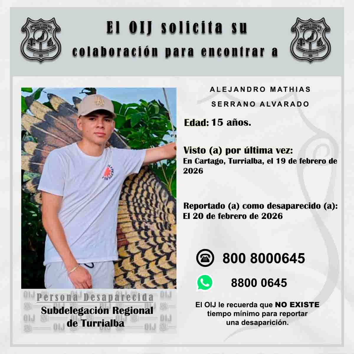 #DesaparecidosOIJ: La persona de la fotografía fue reportada como desaparecida