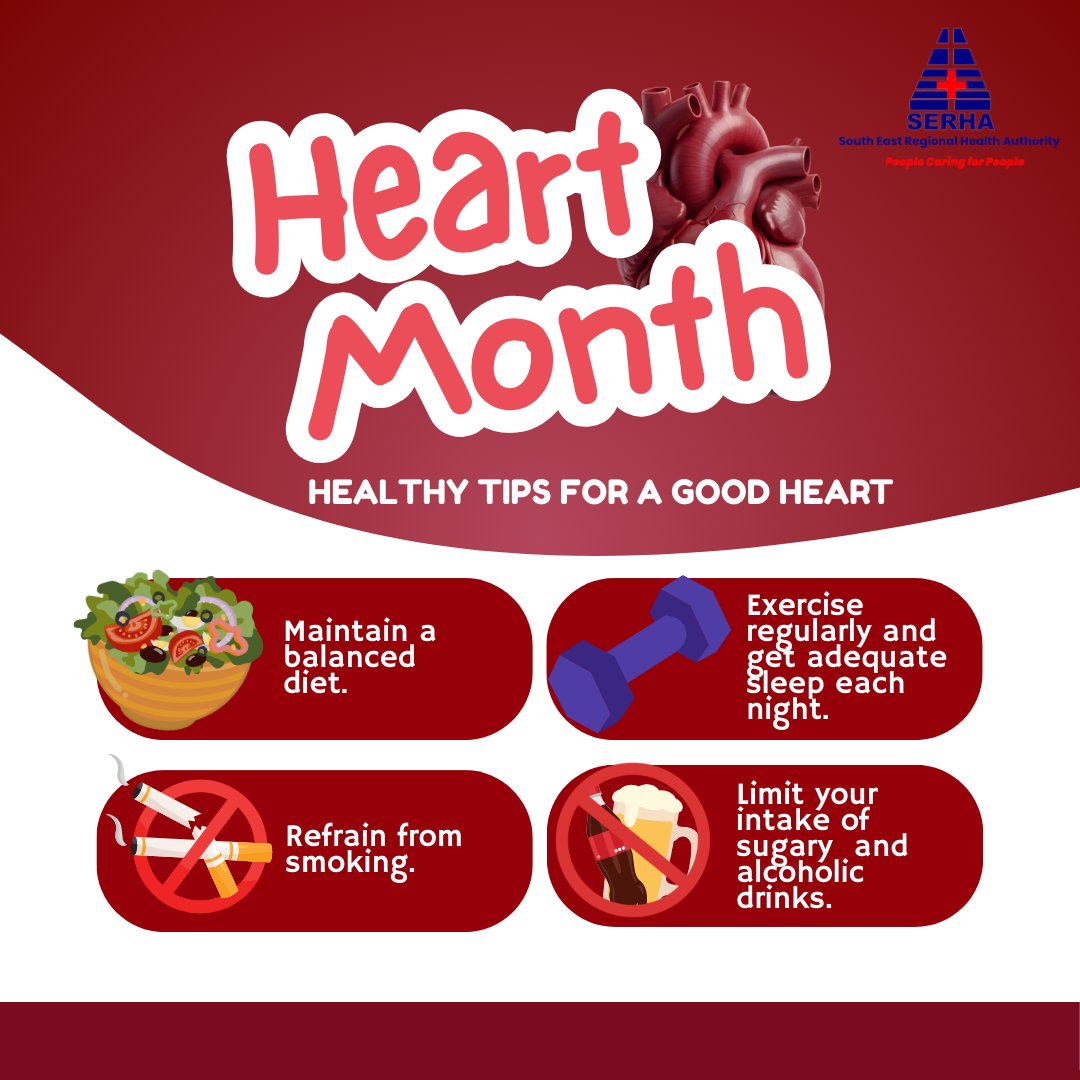 Your heart works for you every single day — take care of it! ❤️
Choose more fruits and vegetables, reduce salt and sugar, avoid smoking, limit sugary and alcoholic drinks, and aim for 7–8 hours of sleep each night. 
#HeartMonth #HealthyLiving <a href="/themohwgovjm/">MOHW JA</a>