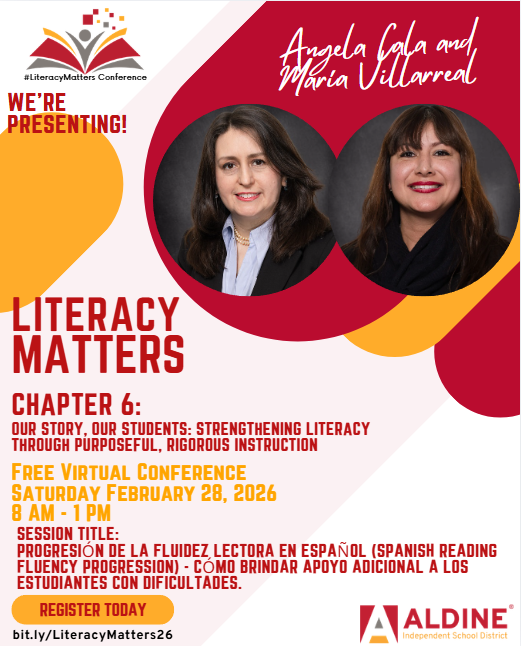 angcala's tweet photo. @AldineISD  Literacy Matters Chapter 6 is happening on Saturday February 28th📢
You don't want to miss this amazing free Literacy Learning Opportunity!          Register Today🖊️
iLos esperamos en nuestra sesión en español!
@MaEmVillarreal @AISDLitMatters @Aldine_Lit_SS https://t.co/tLGH0GxoqX