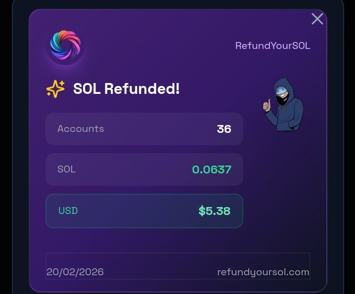 Guys don't miss this 
You earn double 
Your sol 
Join now
To claim all your dusty meme token that are now dust 
You're missing out...
I just got 0.0637 SOL ($5.38) refunded! 💸

It took 15 seconds. Now my #solana wallet's cleaner *and* richer — shoutout to <a href="/RefundYourSOL/">RefundYourSOL</a> 💜

Go