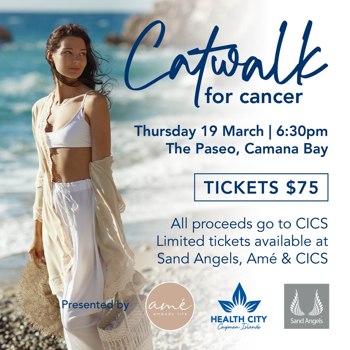 On March 19, experience stunning collections from Sand Angels and Amé as they light up the runway in support of the Cayman Islands Cancer Society. 

Secure your tickets at Sand Angels, Amé, CICS, or via the link below:
zurl.co/4MEgA
