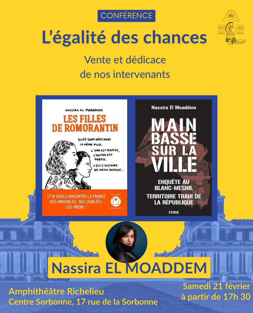 📍RDV demain, samedi 21 février 2026 à 15h à la Sorbonne (Amphithéâtre Richelieu) pour une table-ronde autour de l'(in)égalité des chances et parcours universitaires avec <a href="/MeSeydiBa/">Seydi Ba</a> 
Discussion suivie d'une séance de dédicaces 
Venez nombreux !