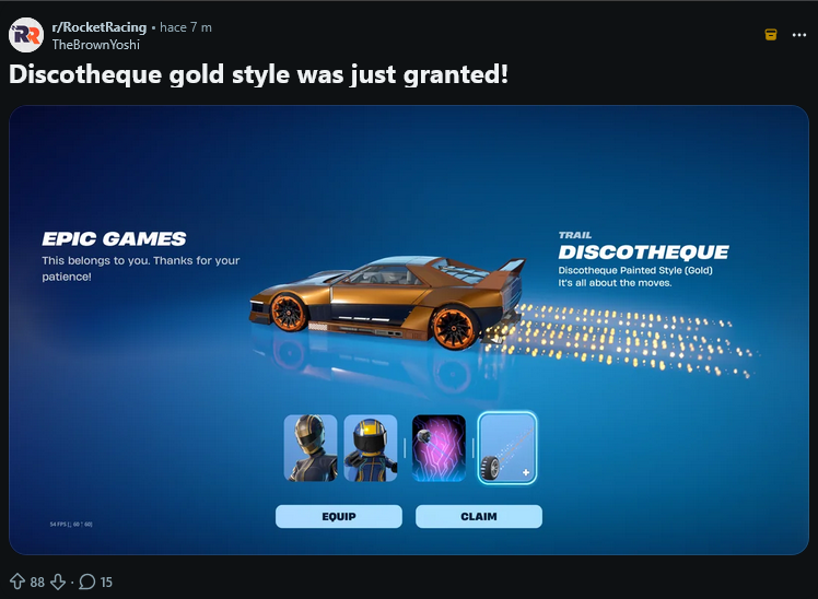 M_I_L_1000's tweet photo. @FortniteStatus I purchased the "Discotheque" trail on January 22nd. Item shop showed its gold style but it wasn't given to me.

This same issue happened in June 2025 and people received that item a few weeks later. 

It's not 100% exclusive.

Please help me get what I paid for https://t.co/PmWg7v7gUy